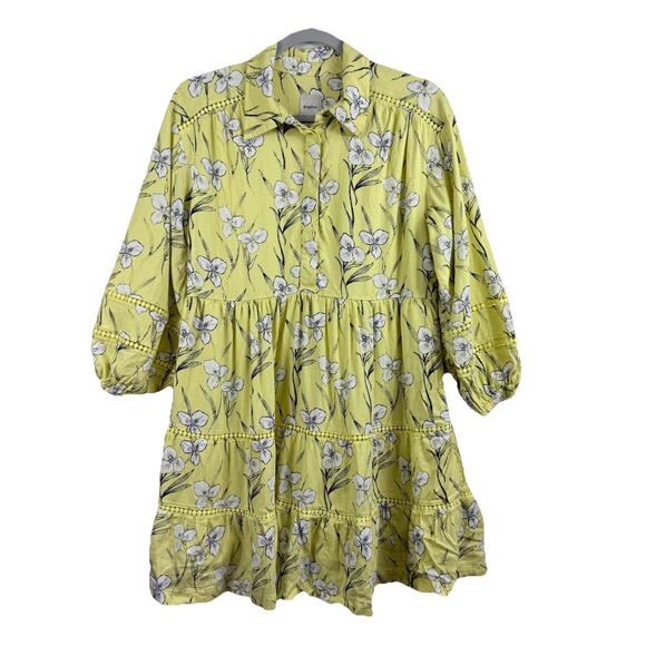 Anthropologie Maeve Bettina Ladder Lace Mini Dress Small Linen Floral Oversized - Picture 2 of 15